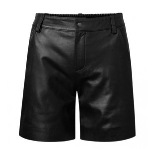 Men's Black PU Coated Bermuda Shorts High Waist Button Fly Solid Color Casual Style With Pockets - Product Image 6
