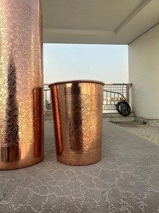 Copper Water Bottle with Lid and Two Cups Engraved Traditional Design <b>Reusable</b> for Travel Outdoor Hiking Camping Adults - Product Image 3