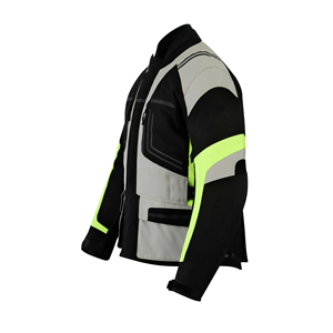Chaqueta de Motocicleta de Cuero Unisex Negra, Gris y Amarillo Neón, Transpirable, Resistente al Viento, con Cuello Alto y Cierre de Cremallera, Estilo Motero - Product Image 2