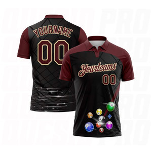 Camiseta de Polo Personalizada Negra, Carmesí y Crema para Billar, de Alto Rendimiento, Sublimada, Transpirable y que Absorbe la Humedad, para Golf - Product Image 1