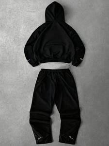 Conjunto Deportivo de Dos Piezas para Hombre, Sudadera con Capucha Negra Extra Grande y Pantalones Jogger con Cierre, Ropa Casual Urbana Premium de Algodón y Felpa - Product Image 3