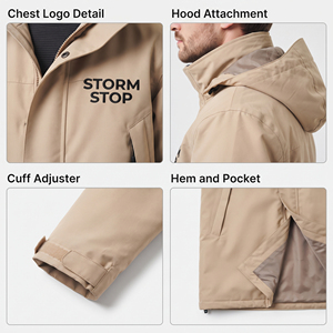 Manteau long à capuche pour homme, coupe-vent, avec logo personnalisé, vêtements d'extérieur, fermeture éclair intégrale, manteaux longs en nylon et polyester pour homme, vestes longues boutonnées pour la randonnée - Product Image 6