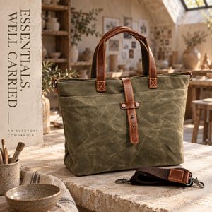 Oil <b>Waxed</b> <b>Canvas</b> Tote with Carry Handles and Snap Closure | Casual Shopping Shoulder Bag with Detachable Strap for Daily Travel - Product Image 4
