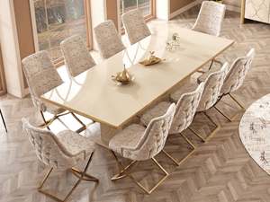 Juego de Comedor Moderno de Lujo en Madera de Teca Sólida Color Crema, 6 Sillas, Mesa Rectangular, Muebles Contemporáneos para Cocina de Villa - Product Image 5