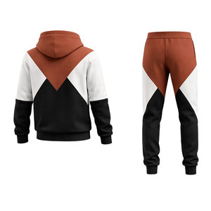 ชุดวอร์มบล็อกสีน้ำตาลสนิม-ดำสำหรับผู้ชาย เสื้อฮู้ดซิปและกางเกงจ็อกเกอร์ ชุดลำลองสำหรับออกกำลังกาย ฟิตเนส วิ่ง และสตรีทแวร์ - Product Image 3