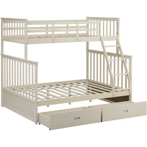 Letto a castello matrimoniale in legno color crema con cassetti contenitore, scaletta e sponde di sicurezza - Product Image 4
