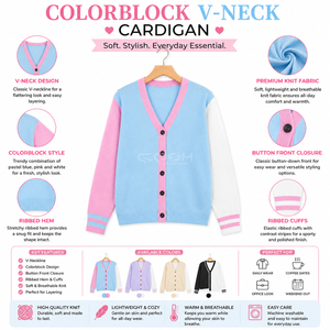 เสื้อคาร์ดิแกนถักไหมพรมคอวี แขนยาว สีสันตัดกัน ของ Cosh International Sisterhood Sorority แบบลำลอง ติดกระดุม - Product Image 6
