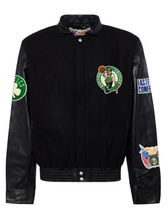 Boston <b>Wool</b> & Leather Eco-Friendly Windproof Streetwear Jacket Black - Product Image 1