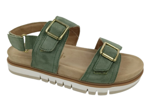 Sandales plates en daim vert avec fermeture à boucle, bout ouvert, plateforme rembourrée, chaussures d'été - Product Image 1