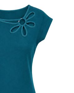 Camiseta de Cuello Redondo con Flores para Mujer, Color Azul Turquesa, Personalizada por el Fabricante, Blusa Informal de Manga Corta para Verano, Suave, Transpirable, para Uso Diario - Product Image 4
