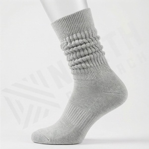 <b>Knee</b> <b>High</b> Cotton <b>Socks</b> Solid Gray Ribbed Knitted Breathable Casual Daily Wear Adult Autumn Standard Thickness - Product Image 3