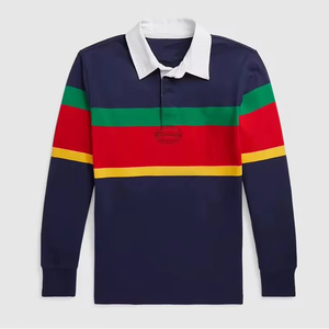 เสื้อโปโลรักบี้ทรงเข้ารูปสำหรับผู้ชายรุ่นใหม่ล่าสุด ปี 2026 คอปกและปลายแขนเสื้อแบบตัดกัน ดีไซน์โดดเด่น ผลิตจากผ้าฝ้ายยืดคุณภาพสูง โรงงาน ODM - Product Image 4