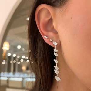 Pear Cut Lab Grown Diamond <b>Dangle</b> <b>Earrings</b> Bezel Set Push Back 14k Solid Gold Long Layering Elegant Statement Minimalist Jewelry - Product Image 3