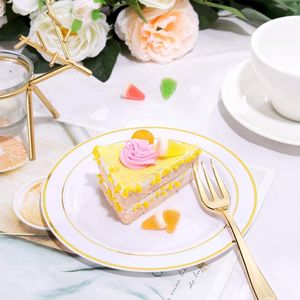 100 Platos de Plástico Dorados de 6.25 Pulgadas con Borde Dorado, Platos Desechables para Ensalada, Postre, Aperitivos, Platos Pequeños para Pastel, Premium, Resistentes - Product Image 3