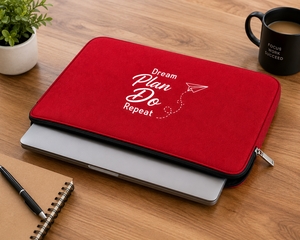 Red Canvas Cotton Laptop Sleeve with Dream Plan Do <b>Repeat</b> Design Zipper Closure Protective Cover for Laptops - Product Image 4