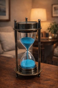 Traditional Glass Sand <b>Timer</b> with Blue Sand Christmas Décor Handmade Hourglass for Festive Table Display - Product Image 5