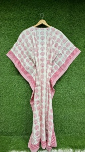 Caftán de Algodón con Estampado Floral Rosa, Hecho a Mano en India, para Mujer, Verano/Primavera, Ecológico, Cómodo, Vestido de Noche, Vestido Largo para Embarazadas, Estilo Boho - Product Image 4