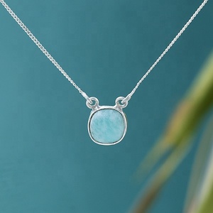 Collier pendentif en argent sterling 925 avec amazonite naturelle, fait main, cabochon, bijou en cristal de guérison - Product Image 5