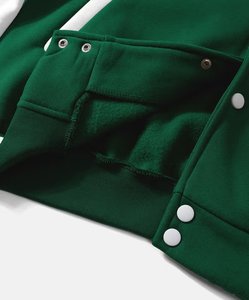 Autumn/Winter Men's Lined Casual Green <b>White</b> Color Block Striped Reversible Windproof Fleece Baseball <b>Jacket</b> Customizable - Product Image 5