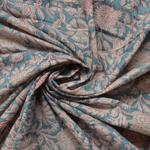 Tela de Algodón Estampada a Mano con Diseño Floral Azul Cielo – Tela Tradicional de Jaipur - Product Image 1