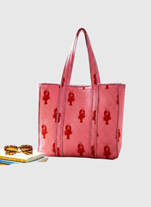Bolsa de Compras de Algodón con Estampado de Langosta Rosa, Estilo Veraniego para la Playa, Abierta, para Mujer - Product Image 5