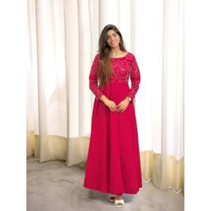 Robe et bas de robe de créateur faits main, coupe trapèze, avec broderie en fil et sequins, imprimé floral, taille empire, taille XL - Product Image 4