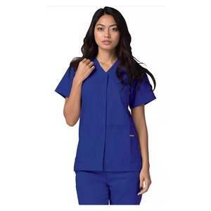 Unisex V-Neck <b>Scrub</b> <b>Top</b> Short Sleeve Solid Gray Polyester Woven Fabric Hospital Uniforms Pockets Needle Detection Seamless - Product Image 6