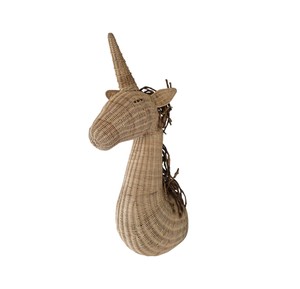 Adorno tejido con forma de unicornio para dormitorio de bebé estilo escandinavo, decoración de ratán para niños, material vegetal natural, arte escultórico de fantasía. - Product Image 3