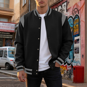 Blouson de baseball personnalisé pour homme, coupe décontractée, couleur unie, col montant, style universitaire, veste bomber - Product Image 3