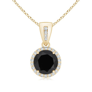 Collar de Lujo con Diamante Negro Natural Redondo con Corte Halo para Mujer, en Oro de 10K, 14K, 18K, Plata 925, 935, para Regalo y Fiesta - Product Image 3