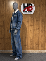 Ensemble assorti veste et pantalon en jean vintage pour homme, style urbain décontracté, veste à manches longues avec fermeture à cordon, idéal pour l'extérieur