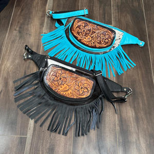 High Quality Multipurpose Genuine Hand Tooled Cowhide Leather Fringe Fanny pack Chest <b>Bag</b> Hip <b>Bags</b> Waist Pocket Belt for Unisex - Product Image 5