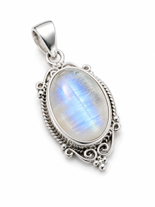 Dijes de Plata de Alto Acabado con Engaste de Bisel Moderno, Diseño de Cabujón Ovalado de Piedra Lunar Arcoíris, Regalo Unisex Natural - Product Image 2