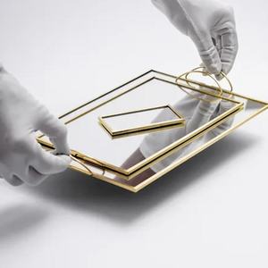 Oval <b>Mirrored</b> Metal Storage Tray With Handle Stackable Design For Tabletop Organization Minimalist Style - Product Image 3