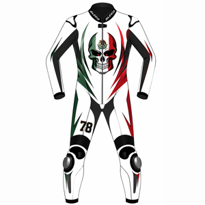 Traje de Motociclismo de Cuero Vacuno/Canguro para Hombre, Diseño Calavera Mexicana, Mono de Una Pieza, con Protección CE OEM - Product Image 1