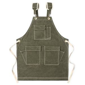 Delantal de barman estilo vintage de lona con logotipo personalizado, correas de cuero ajustables, uniforme de trabajo de lona resistente para cervecería, bodega, bar. - Product Image 1