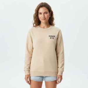 Sweat-shirt à col rond pour femme, imprimé œil de faucon beige, 100% coton, vêtements décontractés pour l'automne - Product Image 3