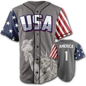 เสื้อเบสบอล USA แบบพิมพ์ลายเต็มตัว ซับลิเมชั่น แขนสั้น สีเทา ลายธงชาติอเมริกา ลายเทพีเสรีภาพ ผ้าโพลีเอสเตอร์ 100% - Product Image 1