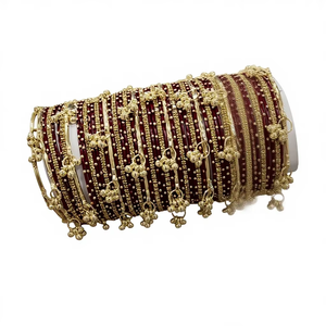 Colorful Stylish Vibrant Brown Silver Plated Trendy Geometric Glass <b>Bangles</b> Imitation Pearl Churiyan <b>Set</b> for Wedding Party Wear - Product Image 1