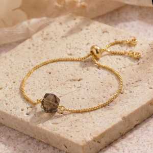 กำไลข้อมือควอตซ์สโมคกี้เคลือบทอง 18k, กำไลข้อมือมูนสโตนปรับขนาดได้, กำไลข้อมือพลอย, กำไลข้อมือผู้หญิง ของขวัญสำหรับเธอ - Product Image 2