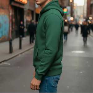 Sweat-shirt à capuche vert pour homme, coupe classique, couleur unie, décontracté, doublé, 100% coton, hiver, ODM - Product Image 2