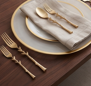 Ensemble de couverts en cuivre avec poignée en forme de branche, finition mate, passe au lave-vaisselle, style nordique, pour les tables de mariage - Product Image 6