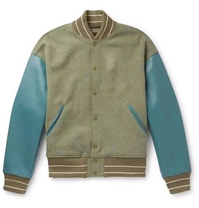 Veste universitaire personnalisée pour homme, col montant, patchwork en laine et cuir, boutonnée, veste d'hiver avec lettres - Product Image 3