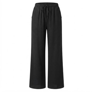 Low Price 100% Cotton <b>Women</b> Summer Mid Waist Wide Leg <b>Trouser</b> High Loose for Casual Wear <b>Workwear</b> and Daily Outfits - Product Image 1