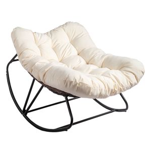 Sedia Papasan Oversize in Rattan con Cuscino Imbottito Spesso, Sedia a Dondolo da Esterno in Vimini e Acciaio per Patio, Soggiorno e Giardino - Product Image 3