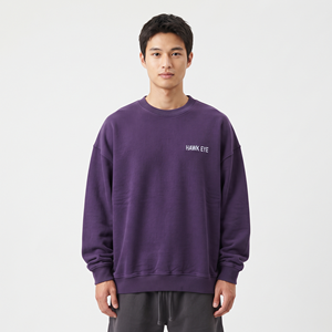 เสื้อสเวตเชิ้ตคอกลมผ้าฝ้ายคุณภาพสูงสำหรับผู้ชาย สีม่วงล้วน ปักโลโก้ได้ ทรงโอเวอร์ไซส์ หนานุ่ม - Product Image 1