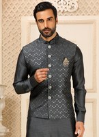 Ensemble Kurta et pantalon en soie romaine pour homme avec veste gilet brodée de sequins pour mariages, occasions festives et traditionnelles