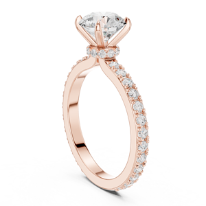 Elegante Anillo de Compromiso con Diamante Moissanite de Corte Redondo y Piedras Decorativas Pavé, Chapado en Oro Rosa de 14K sobre Plata de Ley - Product Image 4