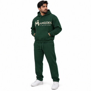 Conjunto Deportivo con Capucha Verde para Hombre, Manga Larga, Informal, 100% Algodón, Sudadera y Pantalones con Logotipo Frontal, Cremallera y Detalles Laterales - Product Image 1