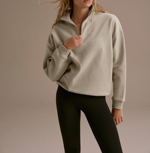 New Arrival Custom <b>Drop</b> Shoulder Pullover Sweatshirts Women's Oversized Half Zip <b>Stand</b> Collar Wholesale High Quality Sweatshirts - Product Image 1